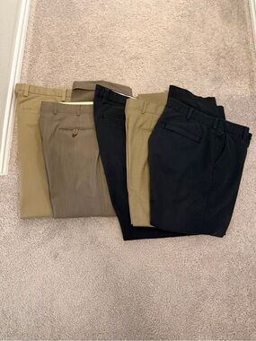 5 Men's Dress Pants in Black, Khaki, Gray and Tan - Classic Work Trousers